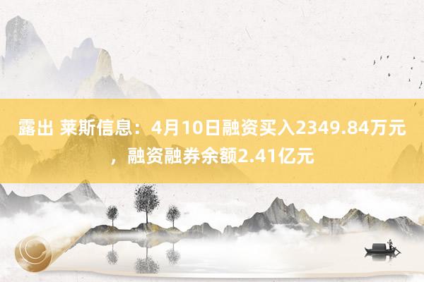 露出 莱斯信息：4月10日融资买入2349.84万元，融资融券余额2.41亿元