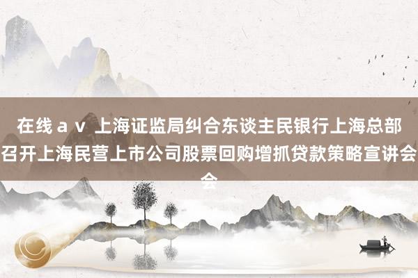 在线ａｖ 上海证监局纠合东谈主民银行上海总部召开上海民营上市公司股票回购增抓贷款策略宣讲会