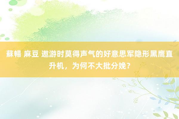 蘇暢 麻豆 遨游时莫得声气的好意思军隐形黑鹰直升机，为何不大批分娩？